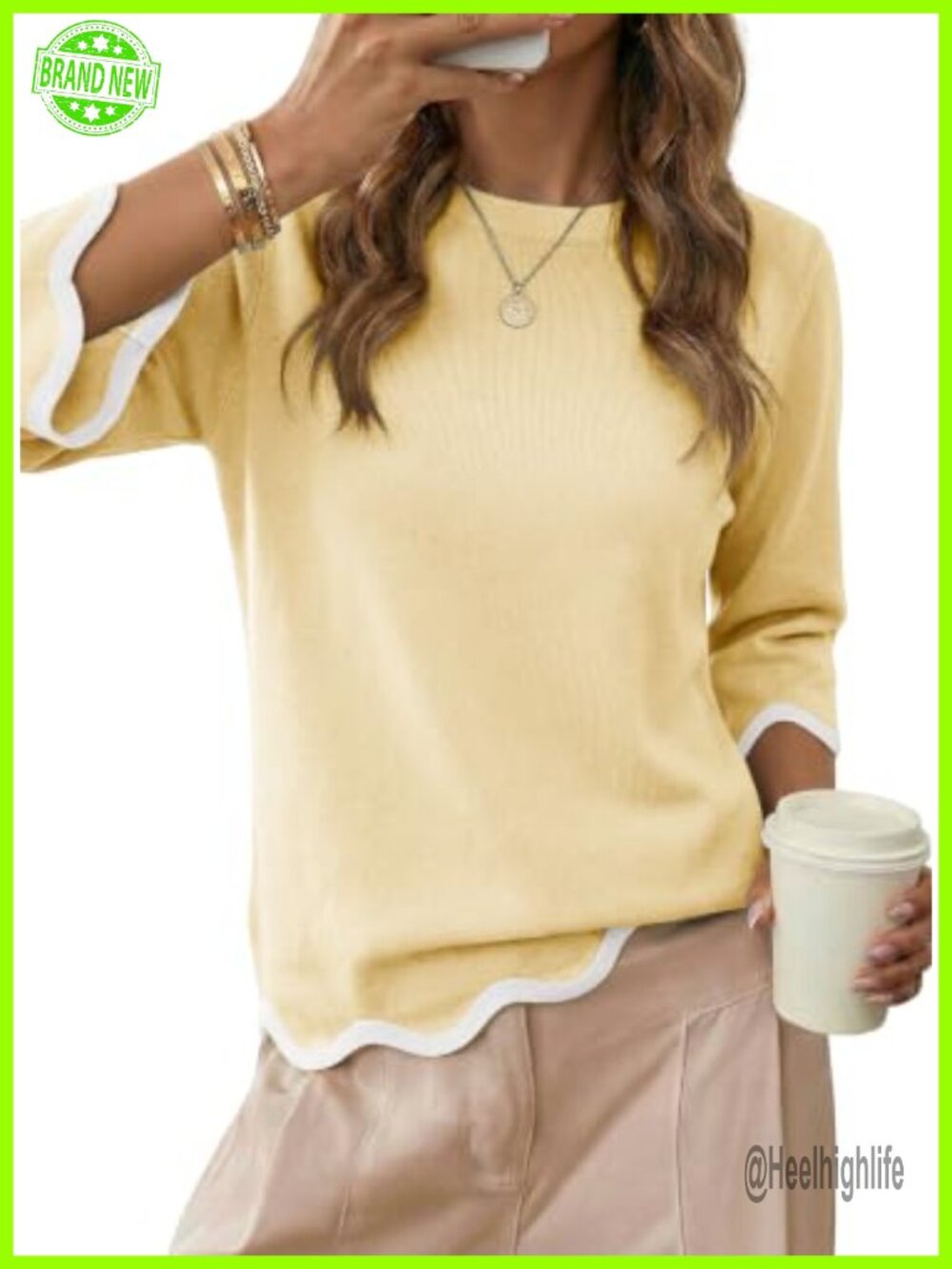 Women's Wool Blend Sweater 3/4 Sleeve Crewneck Pullover